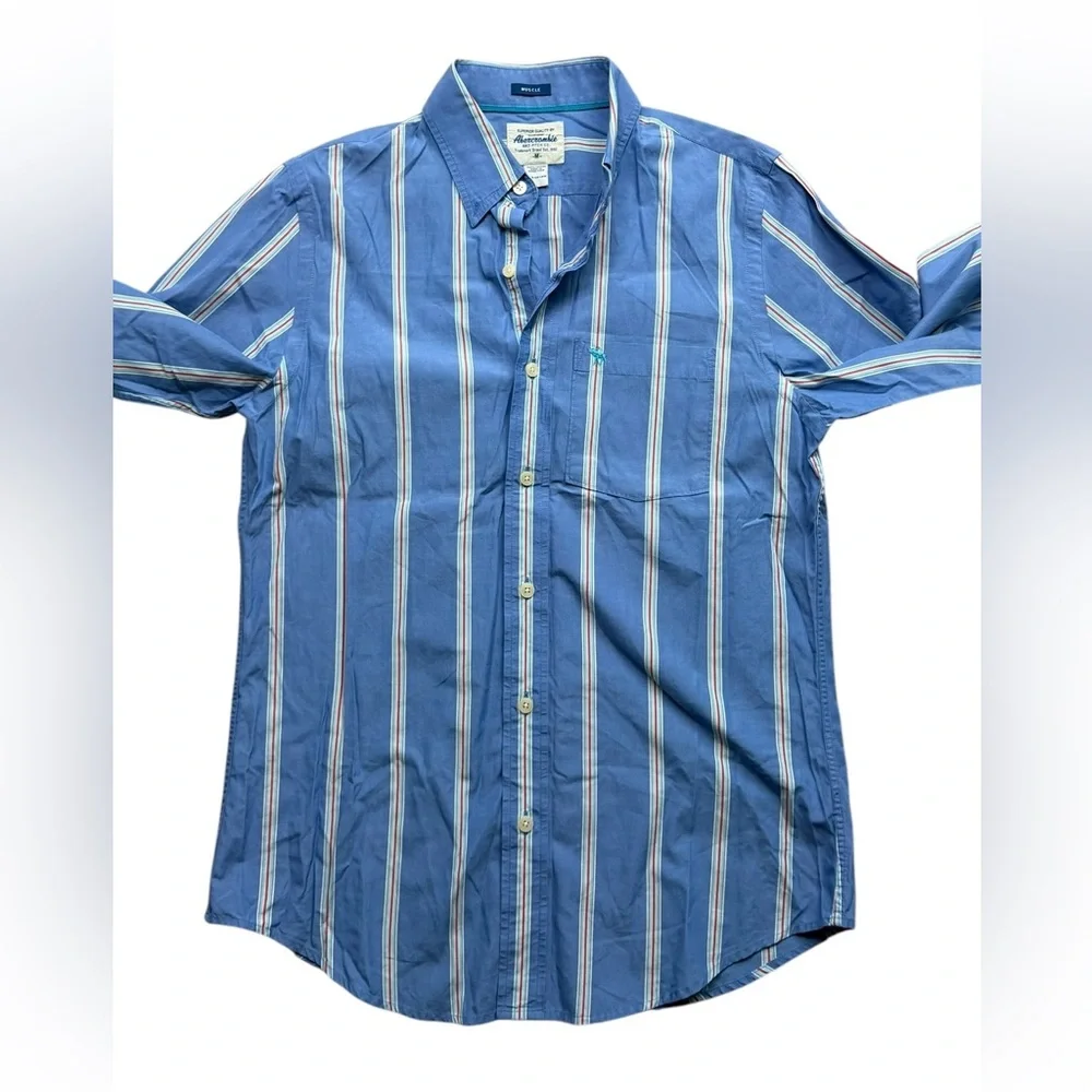 Vintage Y2K Abercrombie & Fitch Blue Stripe Button Down Muscle Fit 90s Preppy